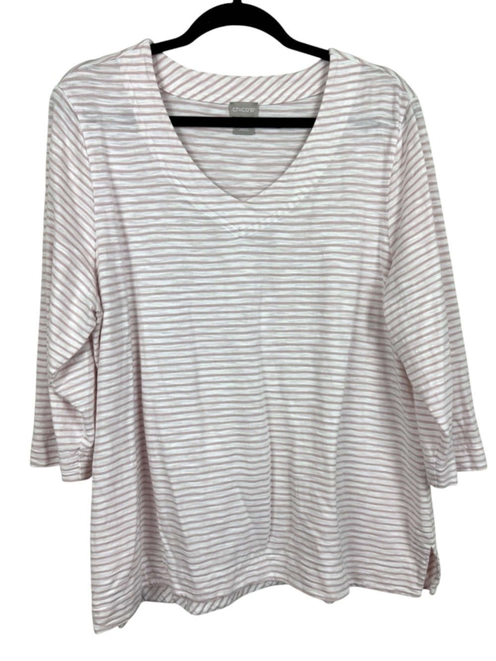 Chico's Pink&White Striped V-neck 3/4 Sleeves Lightweight Top Size 3 or XL